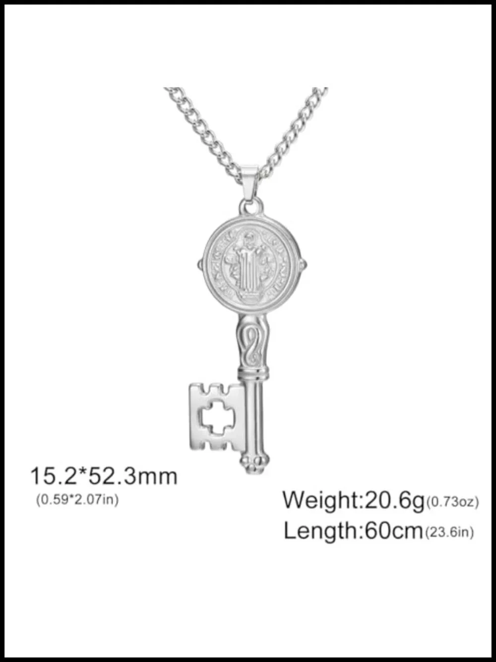 Saint Benedict Key Pendant Necklace Stainless Steel Catholic Exorcism Medal